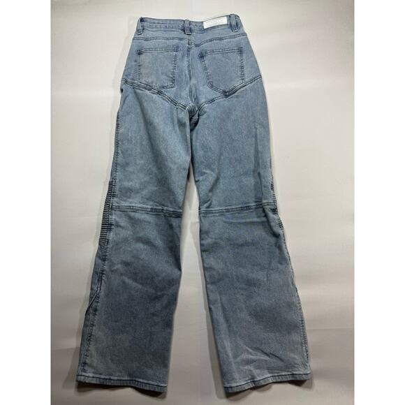 Akira Women's Wide Leg Moto Style Blue Denim Jeans - Size 3/W25 (26x30.5) - Picture 2 of 5